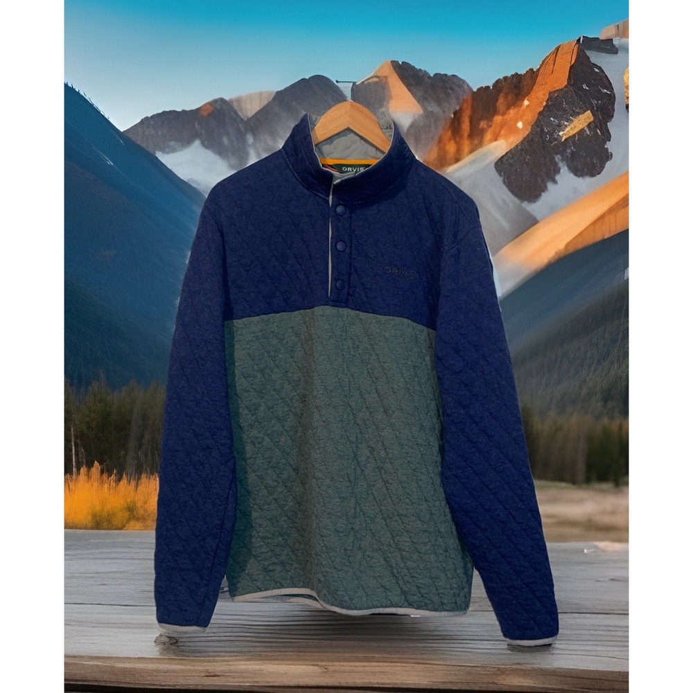 Orvis Quilted Snap Sweatshirt Men M Color Block Long Sleeve Cozy Cabincore